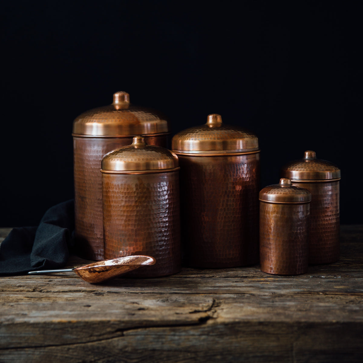 Copper Kitchen Canisters - Complete 5 piece Set